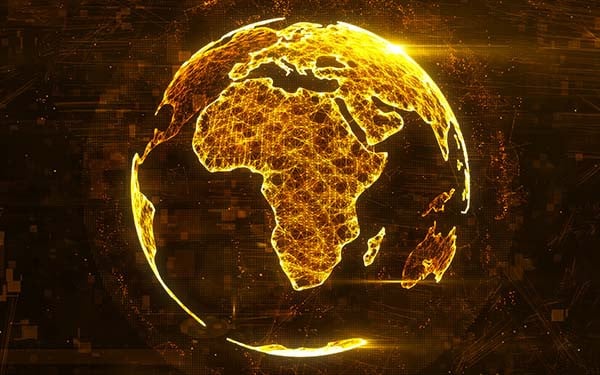 Digital image of the globe made up of glowing lines