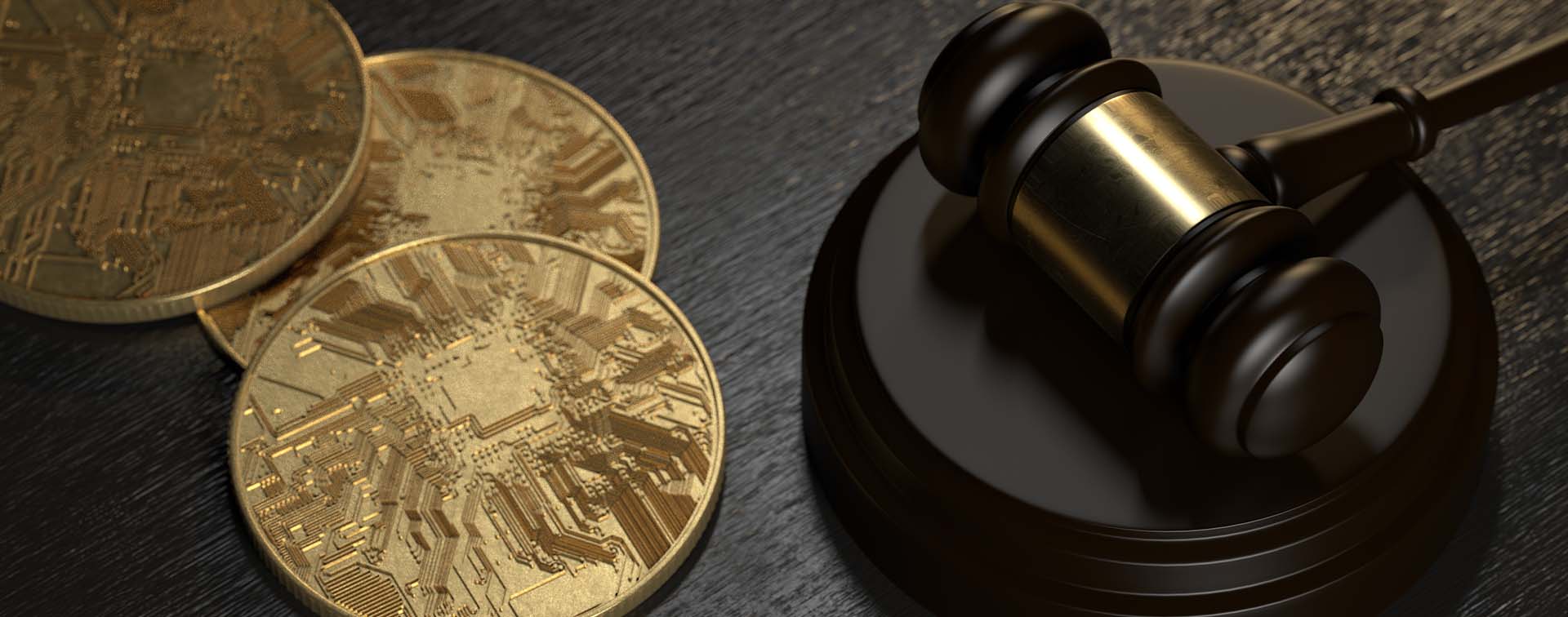 Visualization of a Non Fungible Token and courtroom gavel