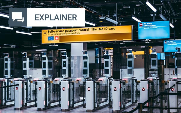 Self-service passport control gates at an airport