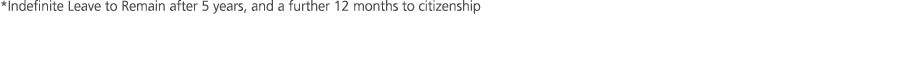*Indefinite Leave to Remain after 5 years, and a further 12 months to citizenship