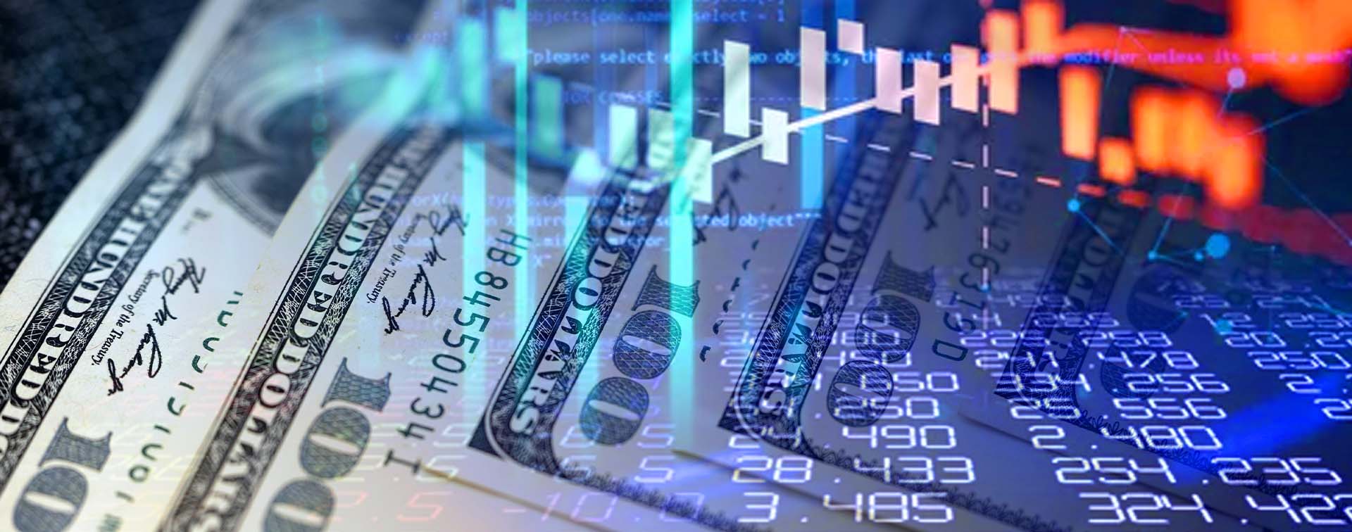 Cash dollar bills and stock market indicators