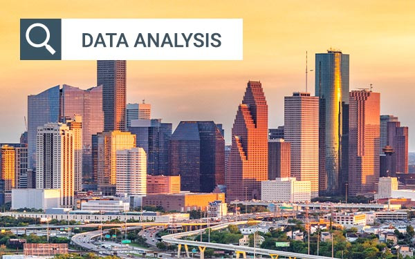 Skyline and surrounding commmunities of Houston, Texas at sunset