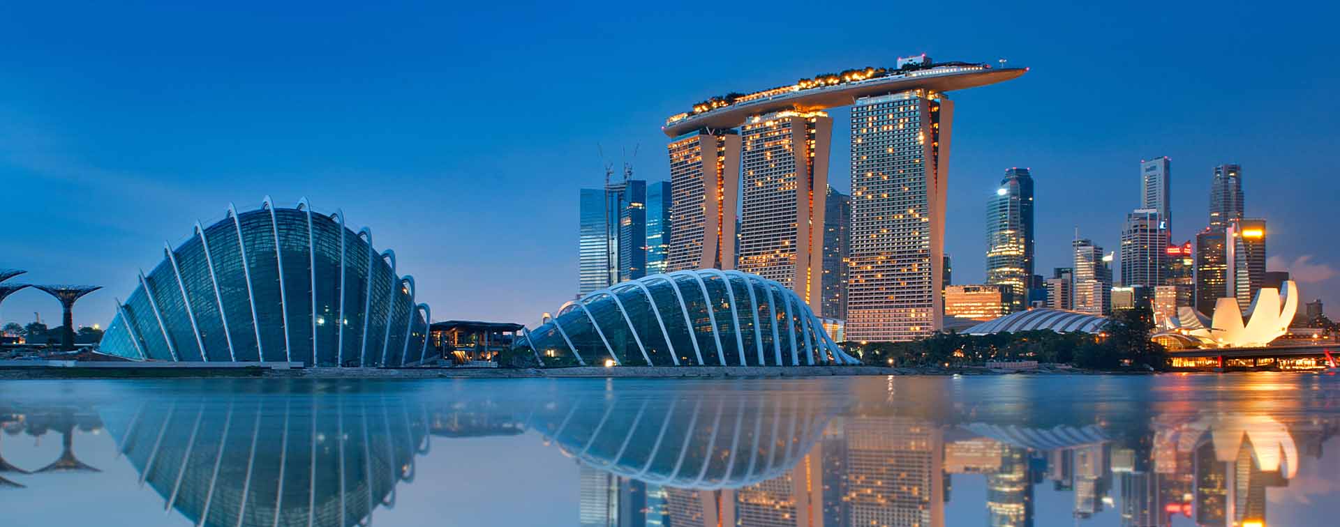 View of skyscrapers from Marina Bay in Singapore